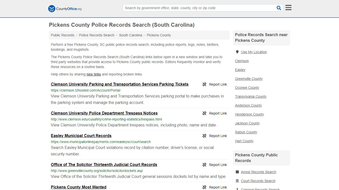 Pickens County Police Records Search (South Carolina) - County Office